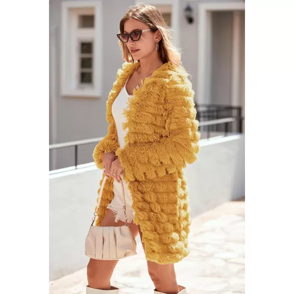 imagePRETTYGARDEN Womens 2024 Winter Faux Fur Jackets Fall Fashion Open Front Long Shaggy Coat OuterwearYellow