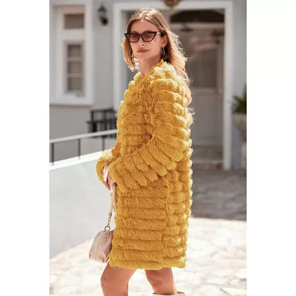 imagePRETTYGARDEN Womens 2024 Winter Faux Fur Jackets Fall Fashion Open Front Long Shaggy Coat OuterwearYellow