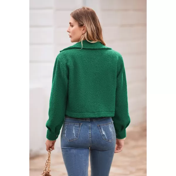 imagePRETTYGARDEN Womens Fall Clothes Sherpa Shacket Jacket Fuzzy Lapel Button Down Cropped Coat Winter OuterwearGreen