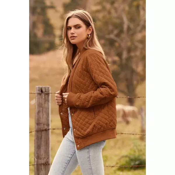 imagePRETTYGARDEN Womens Fall Fashion Jacket Long Sleeve Button Down Trendy Casual Outerwear Clothes Winter Coats with PocketsBrown