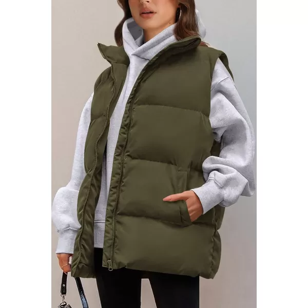 imagePRETTYGARDEN Womens Fall Fashion Vests Casual Sleeveless Stand Collar Zip Up Jacket Coats Warm Winter OuterwearArmy Green