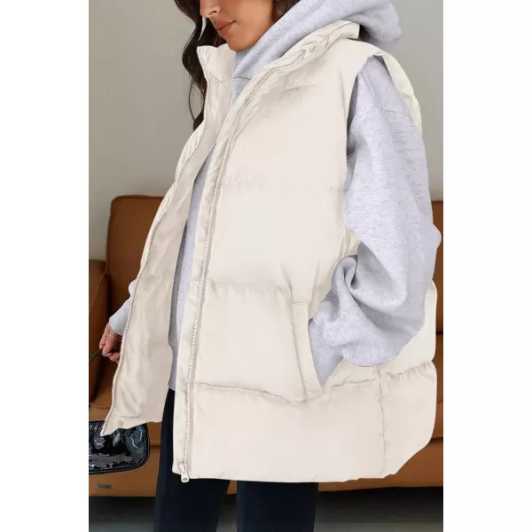 imagePRETTYGARDEN Womens Fall Fashion Vests Casual Sleeveless Stand Collar Zip Up Jacket Coats Warm Winter OuterwearBeige White