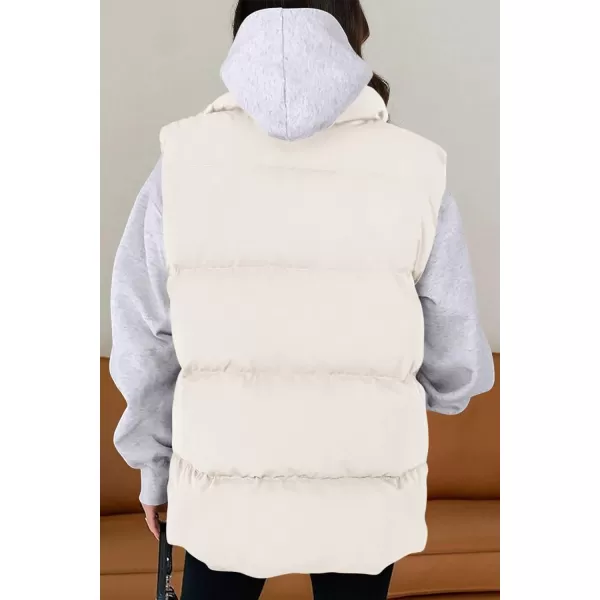 imagePRETTYGARDEN Womens Fall Fashion Vests Casual Sleeveless Stand Collar Zip Up Jacket Coats Warm Winter OuterwearBeige White