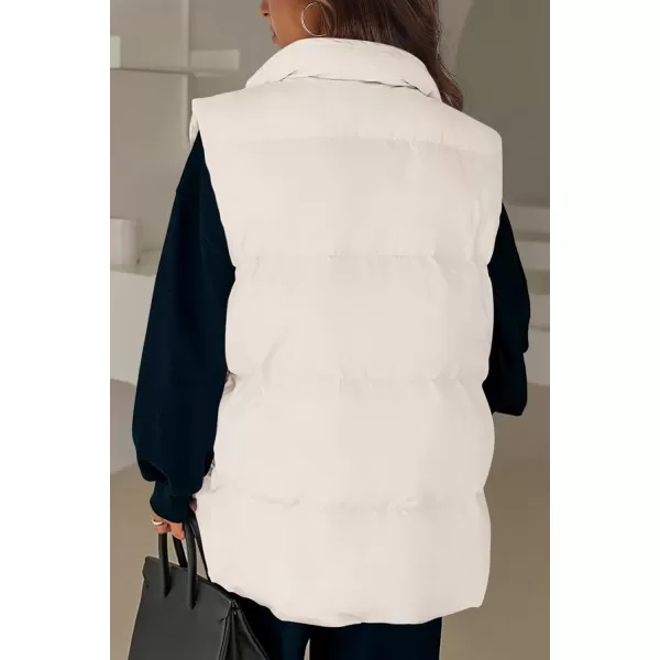 imagePRETTYGARDEN Womens Fall Fashion Vests Casual Sleeveless Stand Collar Zip Up Jacket Coats Warm Winter OuterwearBeige White
