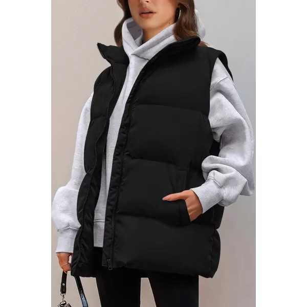 imagePRETTYGARDEN Womens Fall Fashion Vests Casual Sleeveless Stand Collar Zip Up Jacket Coats Warm Winter OuterwearBlack