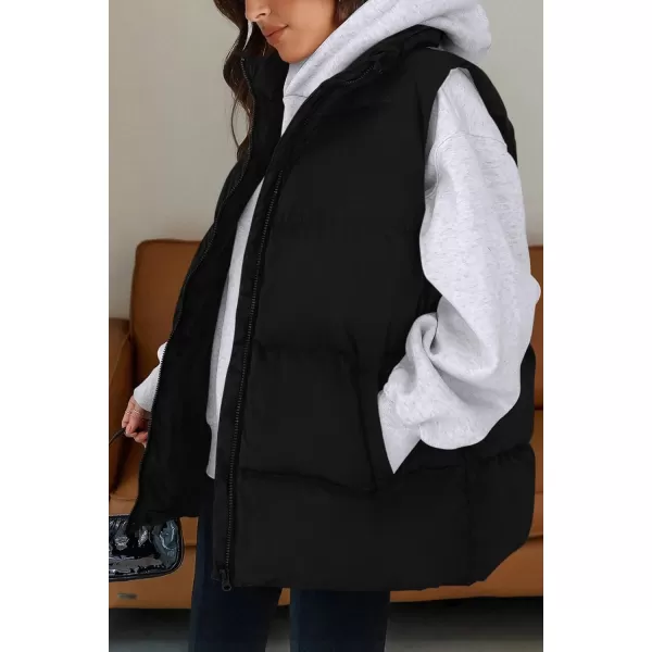 imagePRETTYGARDEN Womens Fall Fashion Vests Casual Sleeveless Stand Collar Zip Up Jacket Coats Warm Winter OuterwearBlack