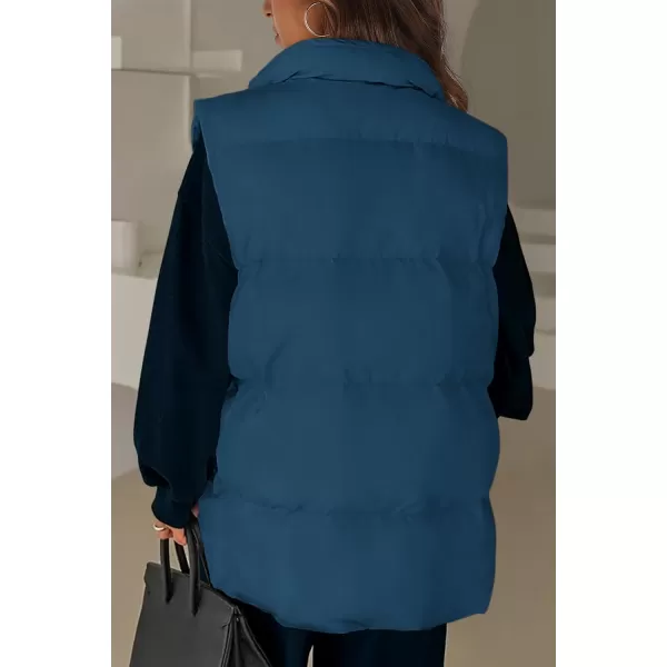 imagePRETTYGARDEN Womens Fall Fashion Vests Casual Sleeveless Stand Collar Zip Up Jacket Coats Warm Winter OuterwearDark Blue
