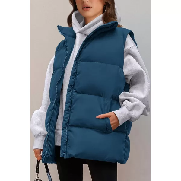 imagePRETTYGARDEN Womens Fall Fashion Vests Casual Sleeveless Stand Collar Zip Up Jacket Coats Warm Winter OuterwearDark Blue