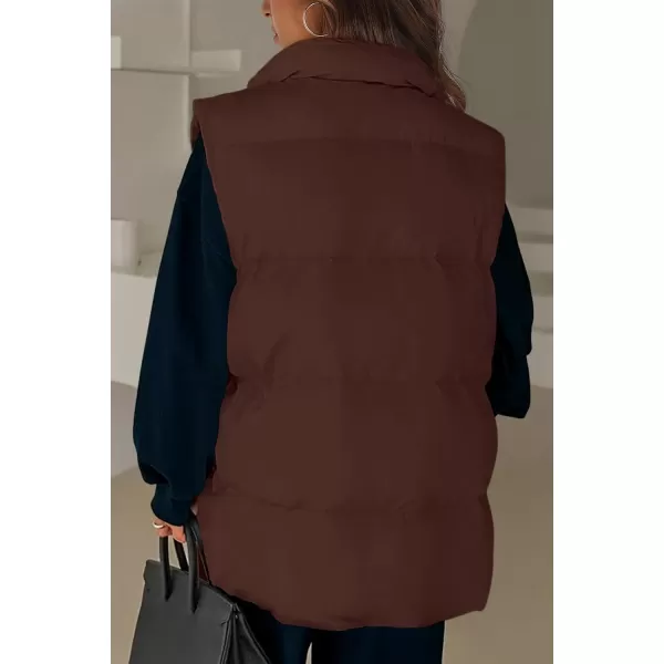 imagePRETTYGARDEN Womens Fall Fashion Vests Casual Sleeveless Stand Collar Zip Up Jacket Coats Warm Winter OuterwearDark Brown