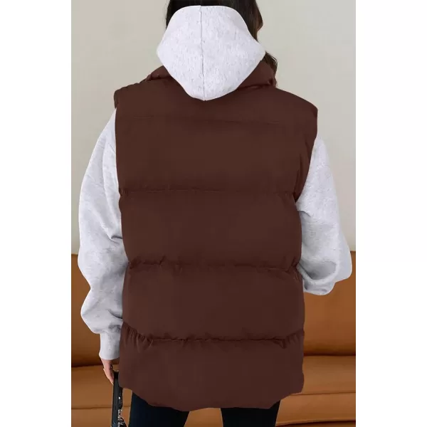 imagePRETTYGARDEN Womens Fall Fashion Vests Casual Sleeveless Stand Collar Zip Up Jacket Coats Warm Winter OuterwearDark Brown