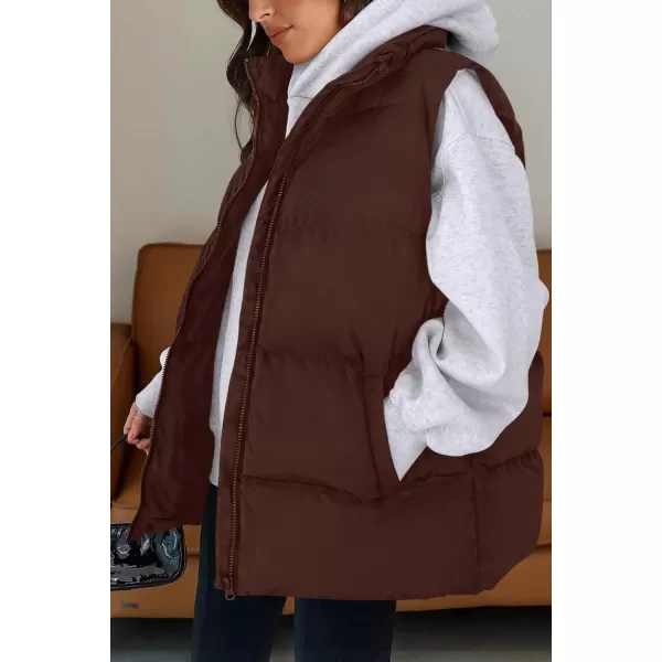 imagePRETTYGARDEN Womens Fall Fashion Vests Casual Sleeveless Stand Collar Zip Up Jacket Coats Warm Winter OuterwearDark Brown