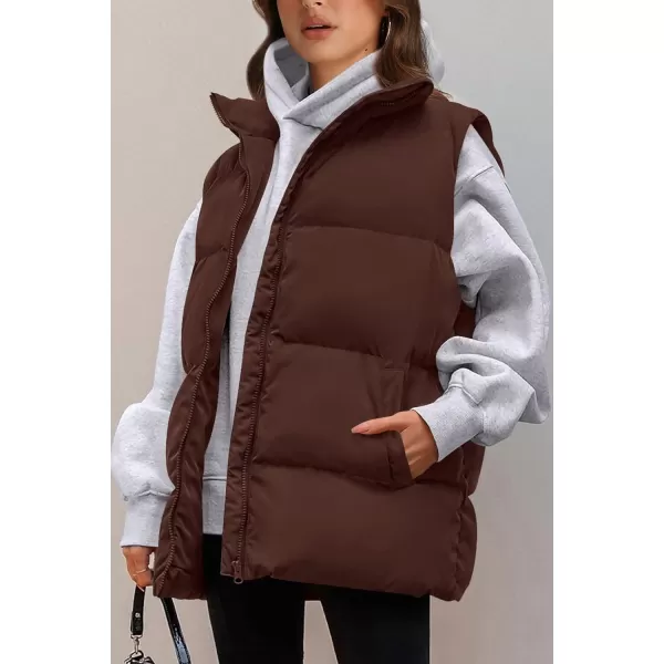 imagePRETTYGARDEN Womens Fall Fashion Vests Casual Sleeveless Stand Collar Zip Up Jacket Coats Warm Winter OuterwearDark Brown