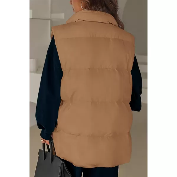 imagePRETTYGARDEN Womens Fall Fashion Vests Casual Sleeveless Stand Collar Zip Up Jacket Coats Warm Winter OuterwearKhaki