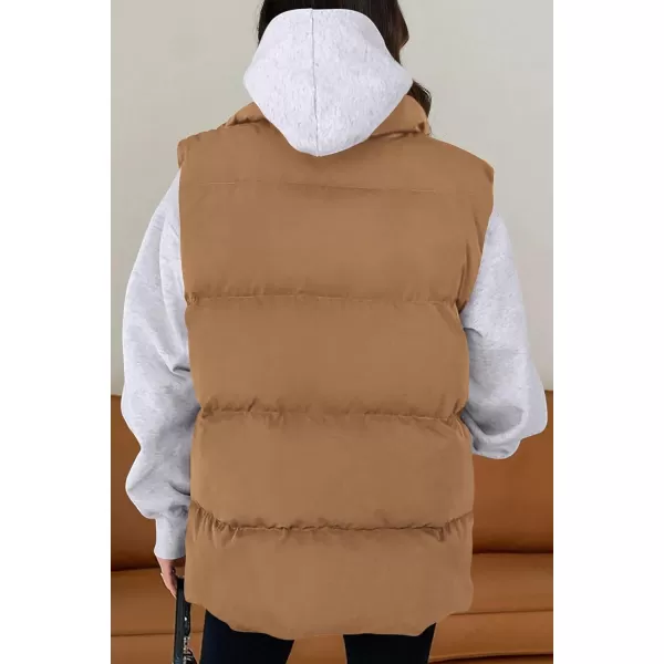imagePRETTYGARDEN Womens Fall Fashion Vests Casual Sleeveless Stand Collar Zip Up Jacket Coats Warm Winter OuterwearKhaki