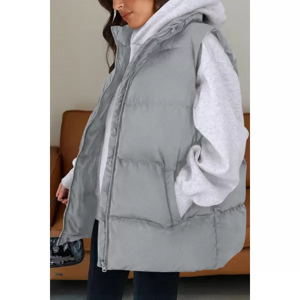 imagePRETTYGARDEN Womens Fall Fashion Vests Casual Sleeveless Stand Collar Zip Up Jacket Coats Warm Winter OuterwearLight Grey