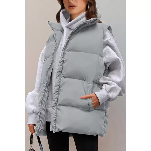 imagePRETTYGARDEN Womens Fall Fashion Vests Casual Sleeveless Stand Collar Zip Up Jacket Coats Warm Winter OuterwearLight Grey