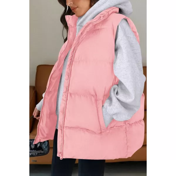 imagePRETTYGARDEN Womens Fall Fashion Vests Casual Sleeveless Stand Collar Zip Up Jacket Coats Warm Winter OuterwearLight Pink