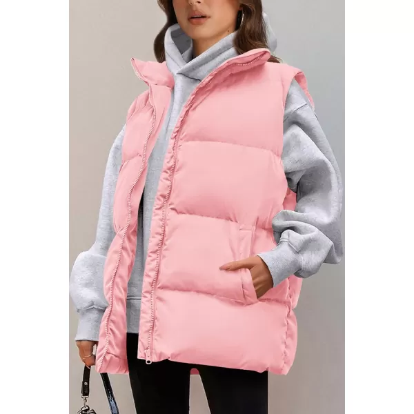 imagePRETTYGARDEN Womens Fall Fashion Vests Casual Sleeveless Stand Collar Zip Up Jacket Coats Warm Winter OuterwearLight Pink