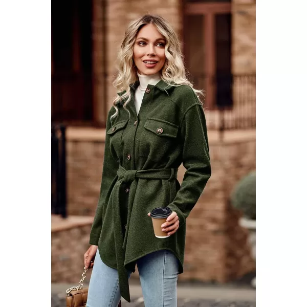 imagePRETTYGARDEN Womens Fall Fashion Winter Trench Coats Lapel Button Down Peacoat Belted Outerwear Casual JacketsArmy Green