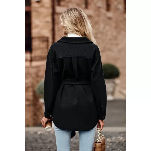imagePRETTYGARDEN Womens Fall Fashion Winter Trench Coats Lapel Button Down Peacoat Belted Outerwear Casual JacketsBlack