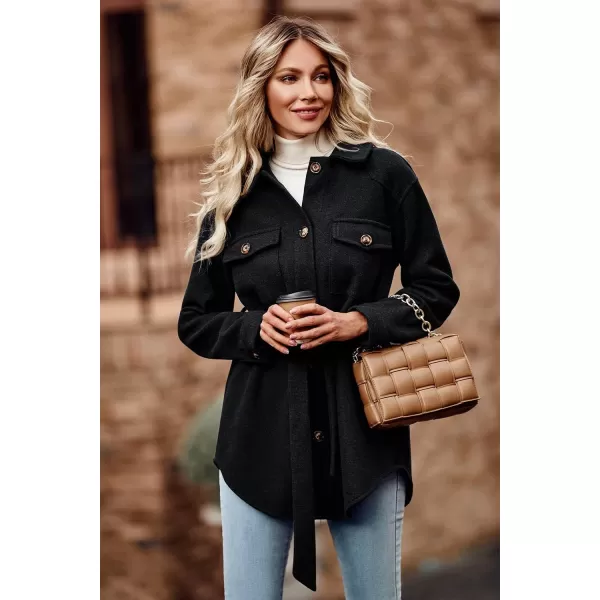 imagePRETTYGARDEN Womens Fall Fashion Winter Trench Coats Lapel Button Down Peacoat Belted Outerwear Casual JacketsBlack