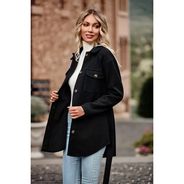 imagePRETTYGARDEN Womens Fall Fashion Winter Trench Coats Lapel Button Down Peacoat Belted Outerwear Casual JacketsBlack