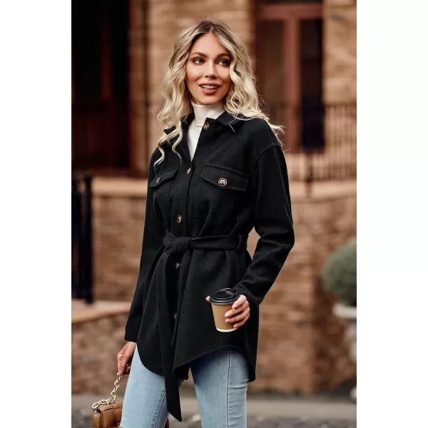 imagePRETTYGARDEN Womens Fall Fashion Winter Trench Coats Lapel Button Down Peacoat Belted Outerwear Casual JacketsBlack