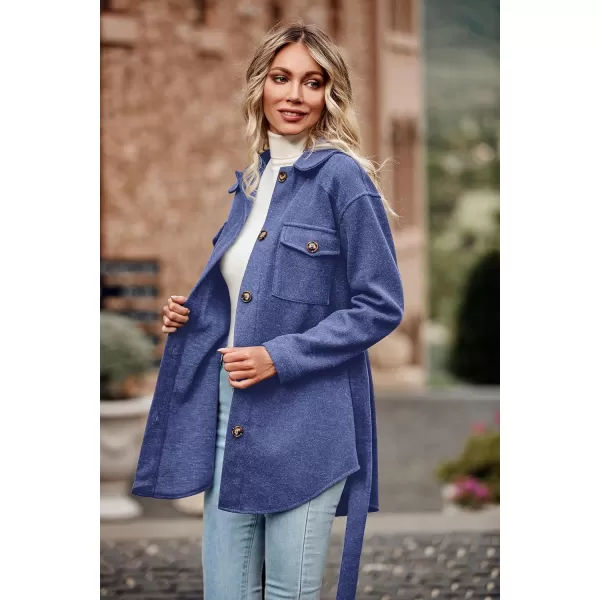 imagePRETTYGARDEN Womens Fall Fashion Winter Trench Coats Lapel Button Down Peacoat Belted Outerwear Casual JacketsBlue