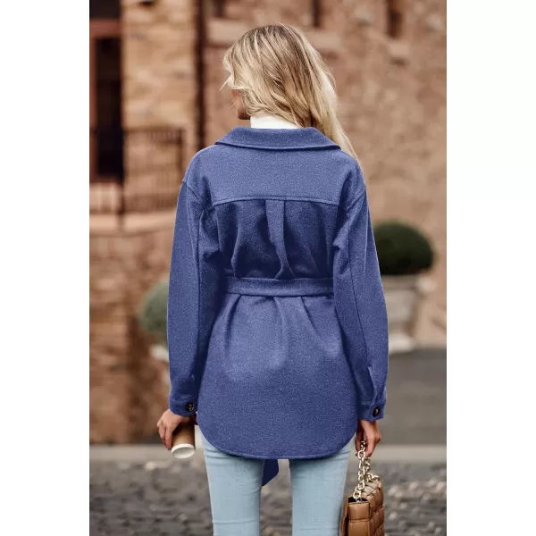 imagePRETTYGARDEN Womens Fall Fashion Winter Trench Coats Lapel Button Down Peacoat Belted Outerwear Casual JacketsBlue