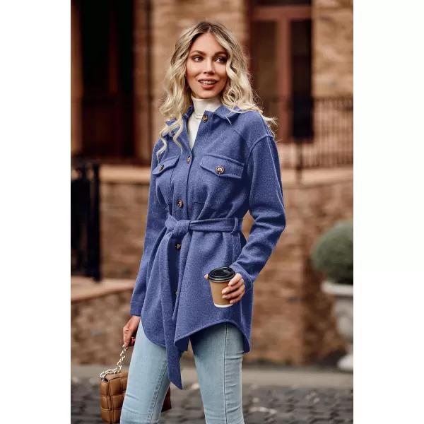 imagePRETTYGARDEN Womens Fall Fashion Winter Trench Coats Lapel Button Down Peacoat Belted Outerwear Casual JacketsBlue