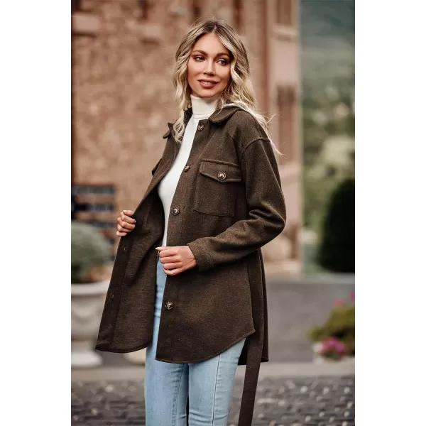 imagePRETTYGARDEN Womens Fall Fashion Winter Trench Coats Lapel Button Down Peacoat Belted Outerwear Casual JacketsCoffee