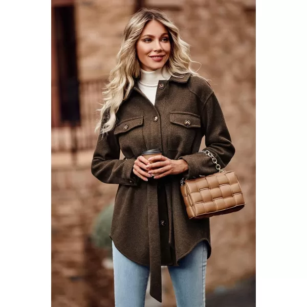 imagePRETTYGARDEN Womens Fall Fashion Winter Trench Coats Lapel Button Down Peacoat Belted Outerwear Casual JacketsCoffee