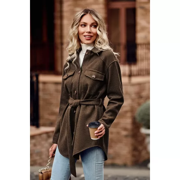 imagePRETTYGARDEN Womens Fall Fashion Winter Trench Coats Lapel Button Down Peacoat Belted Outerwear Casual JacketsCoffee