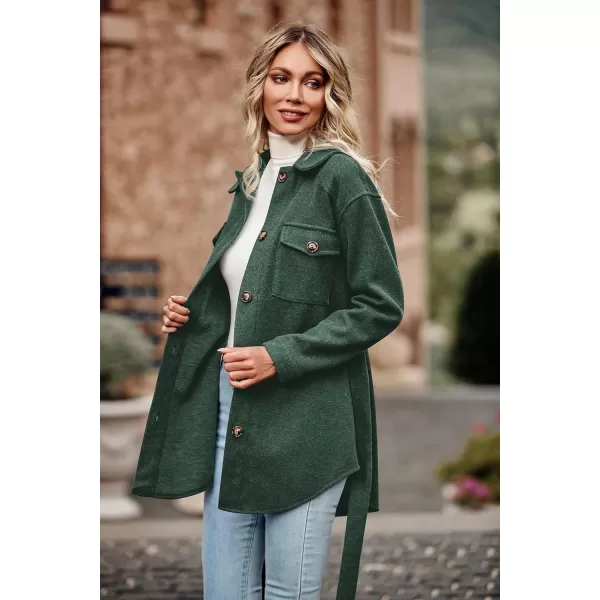 imagePRETTYGARDEN Womens Fall Fashion Winter Trench Coats Lapel Button Down Peacoat Belted Outerwear Casual JacketsDark Green