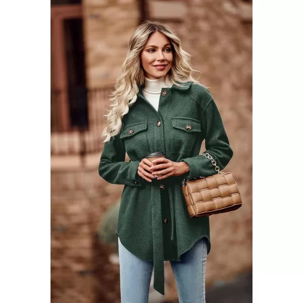 imagePRETTYGARDEN Womens Fall Fashion Winter Trench Coats Lapel Button Down Peacoat Belted Outerwear Casual JacketsDark Green