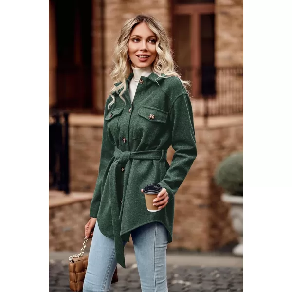 imagePRETTYGARDEN Womens Fall Fashion Winter Trench Coats Lapel Button Down Peacoat Belted Outerwear Casual JacketsDark Green
