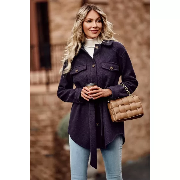 imagePRETTYGARDEN Womens Fall Fashion Winter Trench Coats Lapel Button Down Peacoat Belted Outerwear Casual JacketsDark Purple
