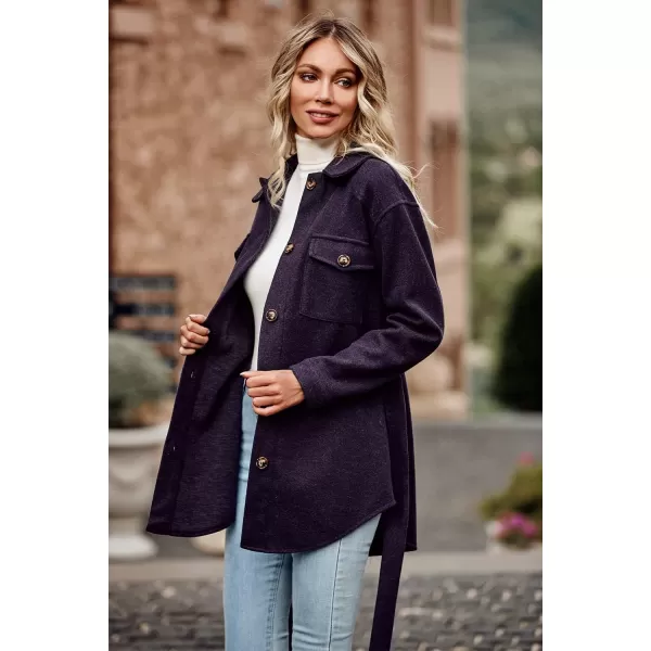 imagePRETTYGARDEN Womens Fall Fashion Winter Trench Coats Lapel Button Down Peacoat Belted Outerwear Casual JacketsDark Purple