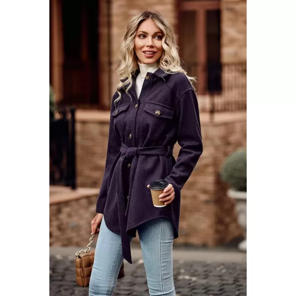 imagePRETTYGARDEN Womens Fall Fashion Winter Trench Coats Lapel Button Down Peacoat Belted Outerwear Casual JacketsDark Purple