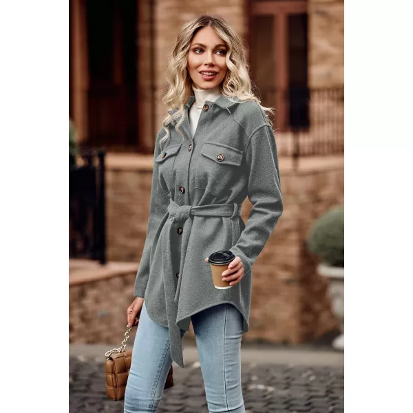 imagePRETTYGARDEN Womens Fall Fashion Winter Trench Coats Lapel Button Down Peacoat Belted Outerwear Casual JacketsGrey