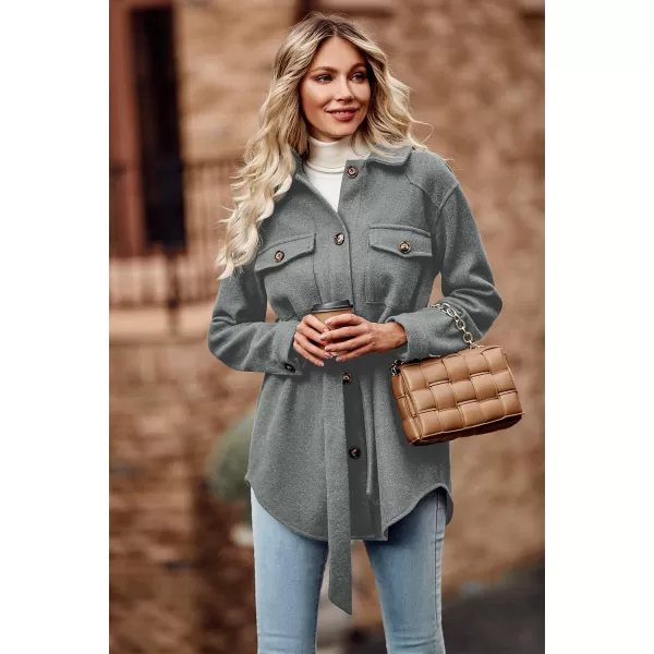 imagePRETTYGARDEN Womens Fall Fashion Winter Trench Coats Lapel Button Down Peacoat Belted Outerwear Casual JacketsGrey