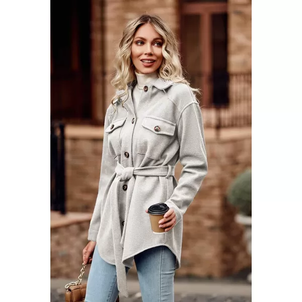 imagePRETTYGARDEN Womens Fall Fashion Winter Trench Coats Lapel Button Down Peacoat Belted Outerwear Casual JacketsGrey White