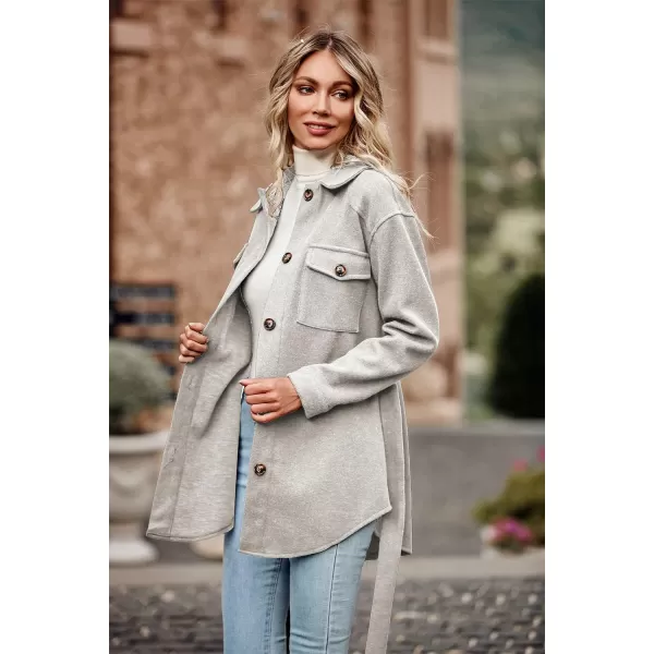 imagePRETTYGARDEN Womens Fall Fashion Winter Trench Coats Lapel Button Down Peacoat Belted Outerwear Casual JacketsGrey White