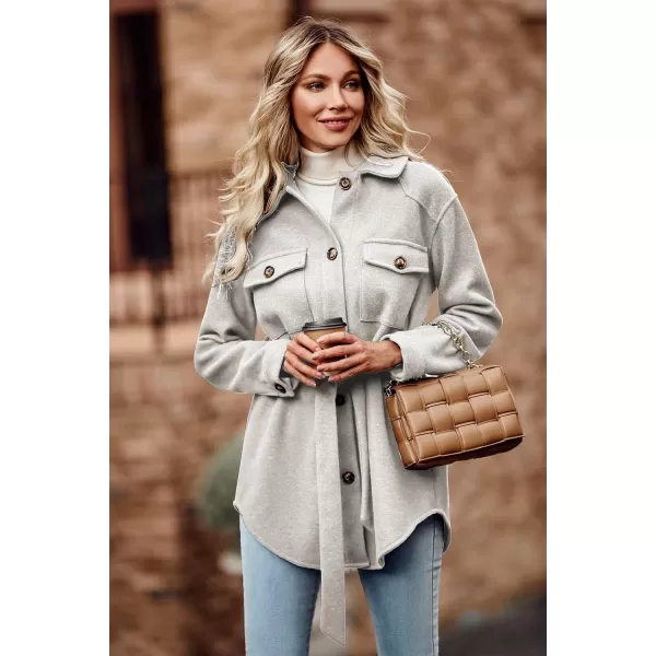 imagePRETTYGARDEN Womens Fall Fashion Winter Trench Coats Lapel Button Down Peacoat Belted Outerwear Casual JacketsGrey White