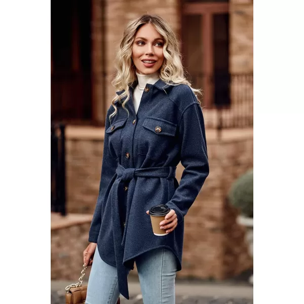 imagePRETTYGARDEN Womens Fall Fashion Winter Trench Coats Lapel Button Down Peacoat Belted Outerwear Casual JacketsNavy