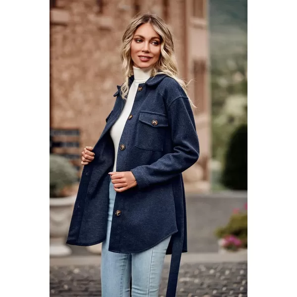 imagePRETTYGARDEN Womens Fall Fashion Winter Trench Coats Lapel Button Down Peacoat Belted Outerwear Casual JacketsNavy