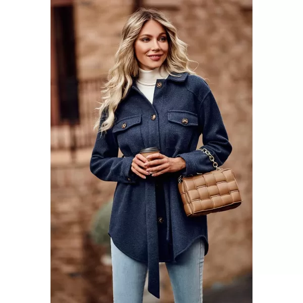 imagePRETTYGARDEN Womens Fall Fashion Winter Trench Coats Lapel Button Down Peacoat Belted Outerwear Casual JacketsNavy