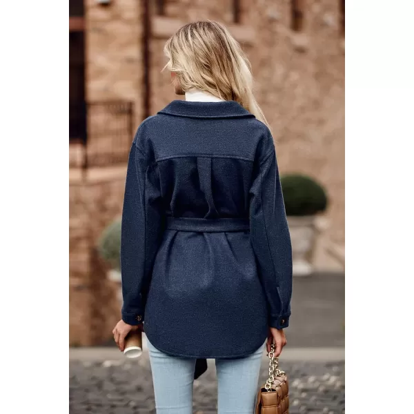 imagePRETTYGARDEN Womens Fall Fashion Winter Trench Coats Lapel Button Down Peacoat Belted Outerwear Casual JacketsNavy