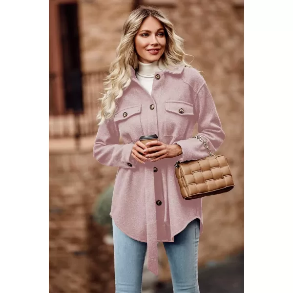 imagePRETTYGARDEN Womens Fall Fashion Winter Trench Coats Lapel Button Down Peacoat Belted Outerwear Casual JacketsPink