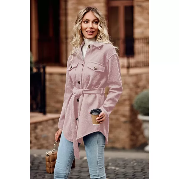 imagePRETTYGARDEN Womens Fall Fashion Winter Trench Coats Lapel Button Down Peacoat Belted Outerwear Casual JacketsPink